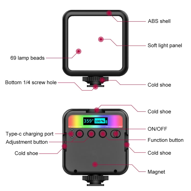 PULUZ Pocket 2500-9000K+RGB Luce di riempimento per bellezza a colori per fotocamera portatile Fotografia Luce a LED, 2500-9000K+RGB