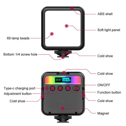 PULUZ Pocket 2500-9000K+RGB Luce di riempimento per bellezza a colori per fotocamera portatile Fotografia Luce a LED, 2500-9000K+RGB