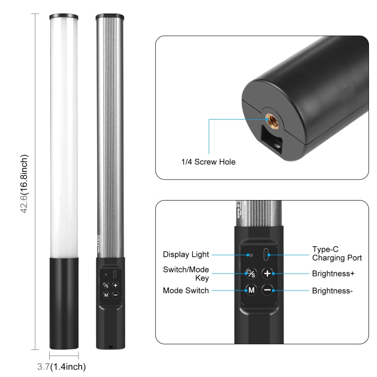 PULUZ Corpo in metallo 2500-9000K RGB Luce di riempimento a colori di bellezza Luce LED per fotografia portatile, Metal Body Fill Light
