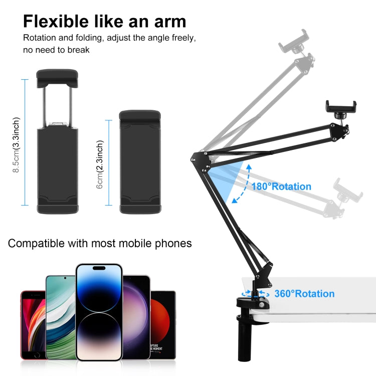 Supporto per braccio articolato da tavolo per trasmissione in diretta PULUZ con morsetto per telefono, Phone Clamp