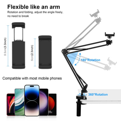 Supporto per braccio articolato da tavolo per trasmissione in diretta PULUZ con morsetto per telefono, Phone Clamp