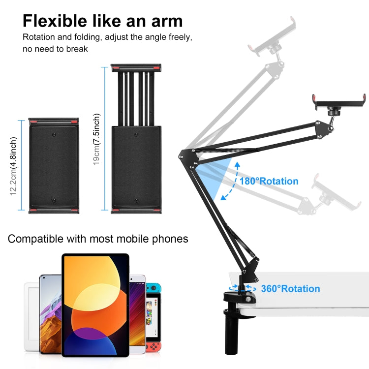Supporto per braccio articolato da tavolo per trasmissione in diretta PULUZ con morsetto per tablet, Tablet Clamp