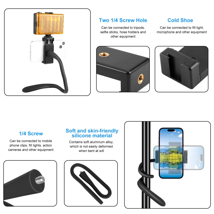 Supporto per montaggio a clip flessibile in silicone PULUZ con morsetto per telefono per telefoni/GoPro, Silicone Flexible Clip
