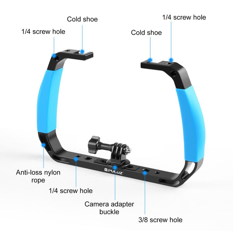 PULUZ Doppi manici in silicone Attrezzatura subacquea per immersione subacquea in lega di alluminio per GoPro, DJI OSMO Action, Insta360 e altre action camera, For GoPro Action Cameras