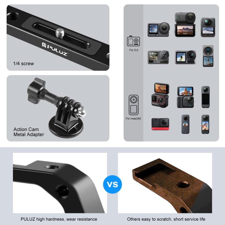 PULUZ Doppi manici in silicone Attrezzatura subacquea per immersione subacquea in lega di alluminio per GoPro, DJI OSMO Action, Insta360 e altre action camera, For GoPro Action Cameras