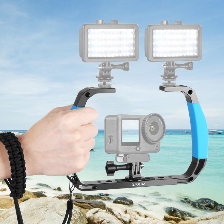 PULUZ Doppi manici in silicone Attrezzatura subacquea per immersione subacquea in lega di alluminio per GoPro, DJI OSMO Action, Insta360 e altre action camera, For GoPro Action Cameras