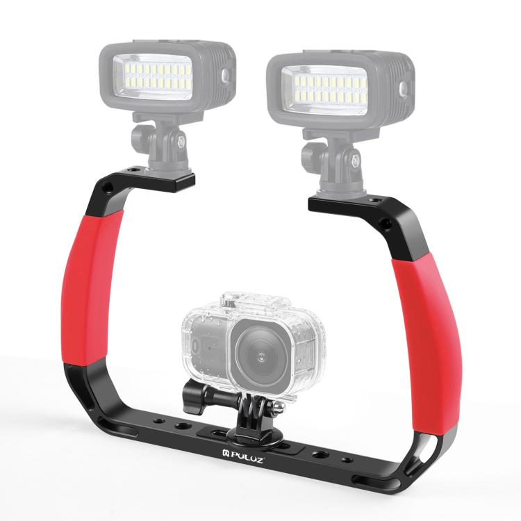 PULUZ Doppi manici in silicone Attrezzatura subacquea per immersione subacquea in lega di alluminio per GoPro, DJI OSMO Action, Insta360 e altre action camera, For GoPro Action Cameras