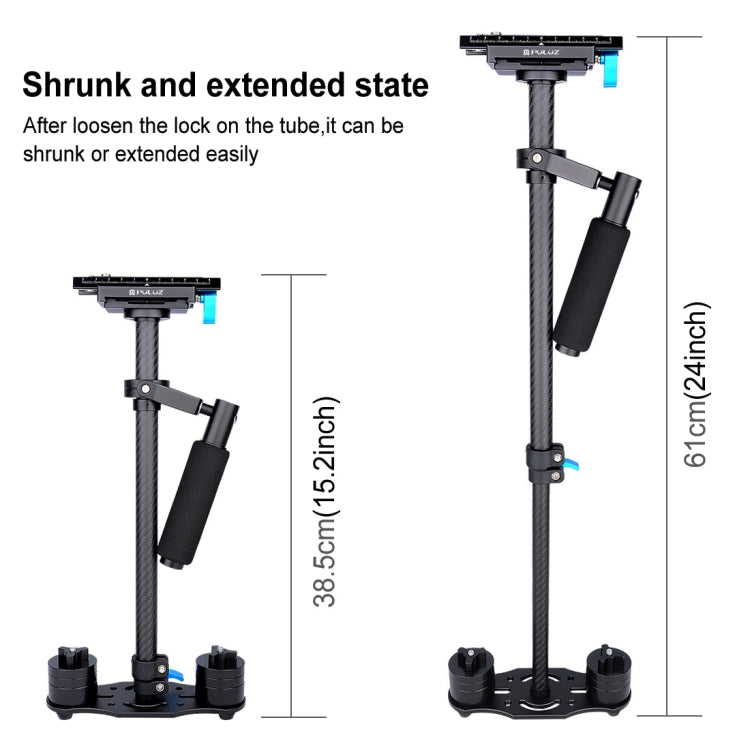 Stabilizzatore portatile in fibra di carbonio PULUZ 38,5-61 cm per video e fotocamere digitali DSLR e DV, portata 0,5-3 kg, S60T Black, S60T Blue, S60T Red, S60T Green, S60T Orange