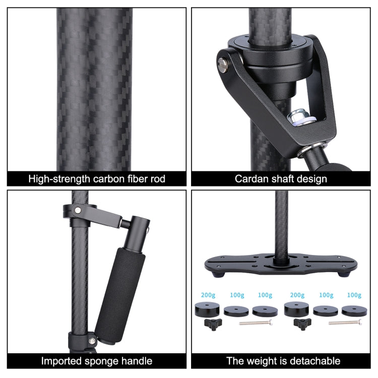 Stabilizzatore portatile in fibra di carbonio PULUZ 38,5-61 cm per video e fotocamere digitali DSLR e DV, portata 0,5-3 kg, S60T Black, S60T Blue, S60T Red, S60T Green, S60T Orange