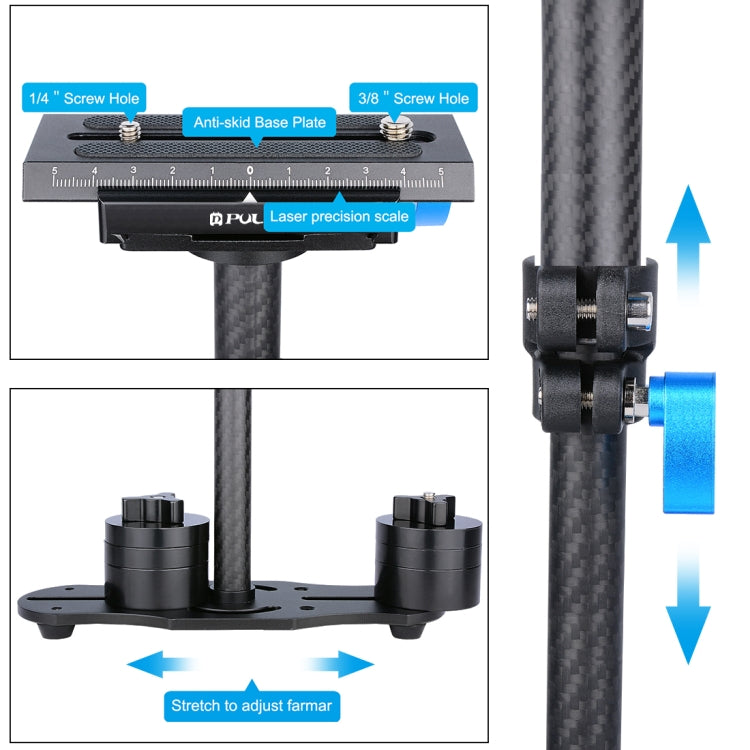 Stabilizzatore portatile in fibra di carbonio PULUZ 38,5-61 cm per video e fotocamere digitali DSLR e DV, portata 0,5-3 kg, S60T Black, S60T Blue, S60T Red, S60T Green, S60T Orange
