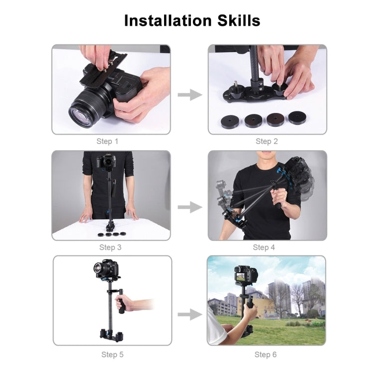 Stabilizzatore portatile in fibra di carbonio PULUZ 38,5-61 cm per video e fotocamere digitali DSLR e DV, portata 0,5-3 kg, S60T Black, S60T Blue, S60T Red, S60T Green, S60T Orange