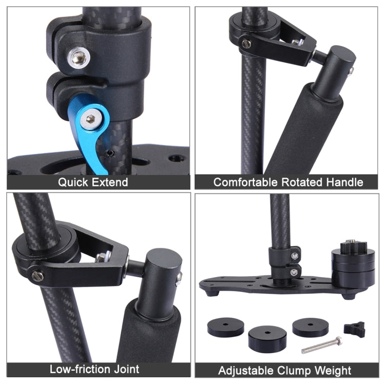 Stabilizzatore portatile in fibra di carbonio PULUZ 38,5-61 cm per video e fotocamere digitali DSLR e DV, portata 0,5-3 kg, S60T Blue