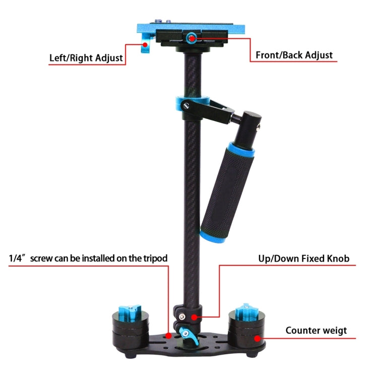 Stabilizzatore portatile in fibra di carbonio PULUZ 38,5-61 cm per video e fotocamere digitali DSLR e DV, portata 0,5-3 kg, S60T Blue