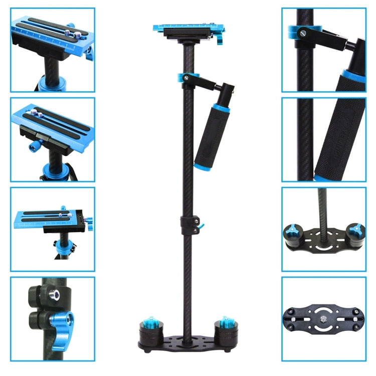 Stabilizzatore portatile in fibra di carbonio PULUZ 38,5-61 cm per video e fotocamere digitali DSLR e DV, portata 0,5-3 kg, S60T Blue