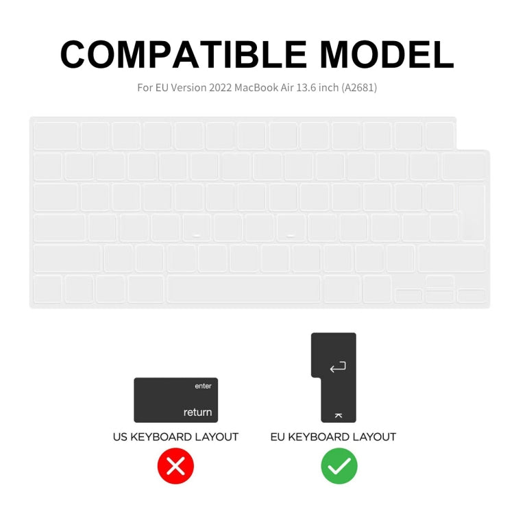 ENKAY Custodia per laptop in cristallo 3 in 1 con pellicola per tastiera in TPU / Tappi antipolvere per MacBook Air 13.6 2022 A2681 Versione UE, 3 in 1 EU Version