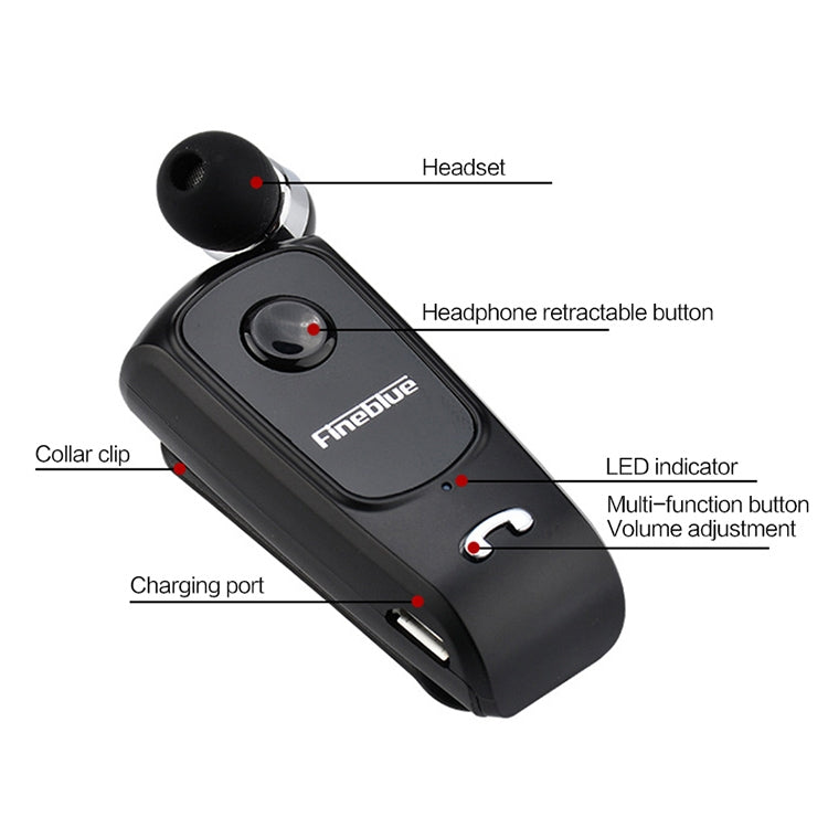F920 CSR4.1 Auricolare Bluetooth antifurto con promemoria di vibrazione del chiamante con cavo retrattile, Black, White, Gold, Silver, Gray