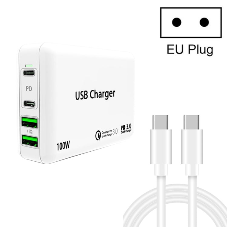PD100W-A9 PD100W Dual Dort USB-C / Type-C + Caricatore doppio USB con cavo di ricarica rapida da USB-C / Type-C a USB-C / Type-C 5A per la serie Apple MacBook, EU Plug, US Plug, UK Plug