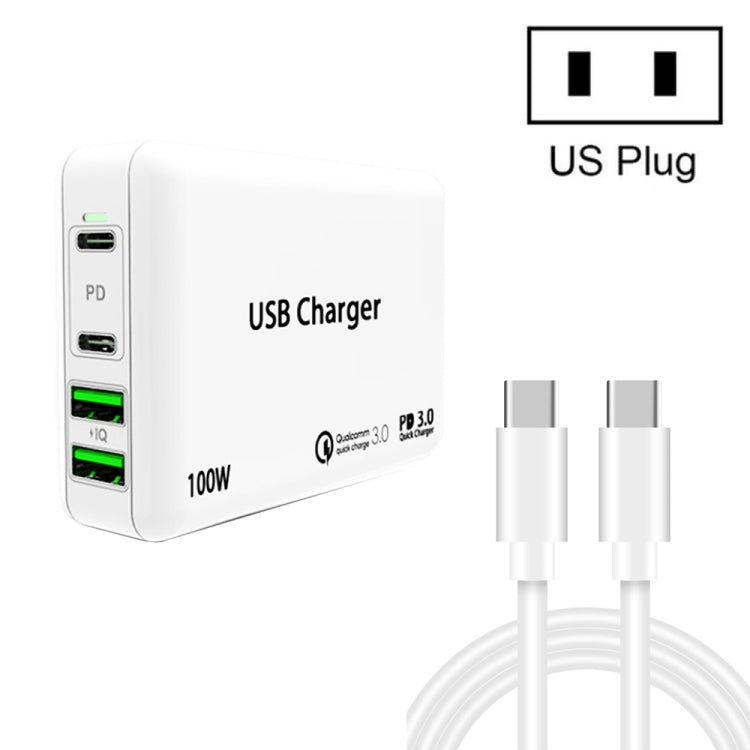 PD100W-A9 PD100W Dual Dort USB-C / Type-C + Caricatore doppio USB con cavo di ricarica rapida da USB-C / Type-C a USB-C / Type-C 5A per la serie Apple MacBook, EU Plug, US Plug, UK Plug