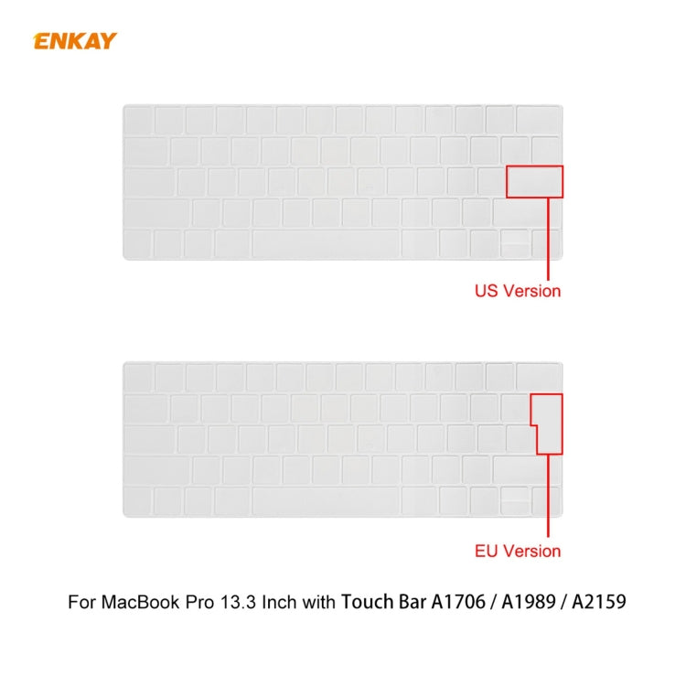 ENKAY Custodia protettiva per laptop in cristallo 3 in 1 + Pellicola per tastiera in TPU versione UE + Set di tappi antipolvere per MacBook Pro 13,3 pollici A1706 / A1989 / A2159 (con Touch Bar), For MacBook Pro 13.3 inch A1706 (with Touch Bar)