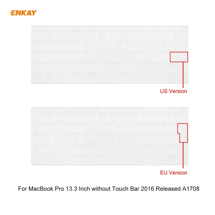 ENKAY Custodia protettiva per laptop in cristallo 3 in 1 + Pellicola per tastiera in TPU versione UE + Set di tappi antipolvere per MacBook Pro 13,3 pollici A1708 (senza Touch Bar), For MacBook Pro 13.3 inch A1708 (without Touch Bar)