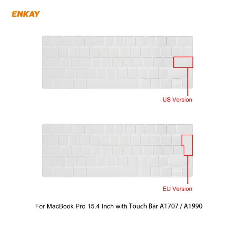 ENKAY Custodia protettiva per laptop in cristallo 3 in 1 + pellicola per tastiera in TPU versione USA + set di tappi antipolvere per MacBook Pro 15,4 pollici A1707 e A1990 (con Touch Bar), For MacBook Pro 15.4 inch A1707 (with Touch Bar)
