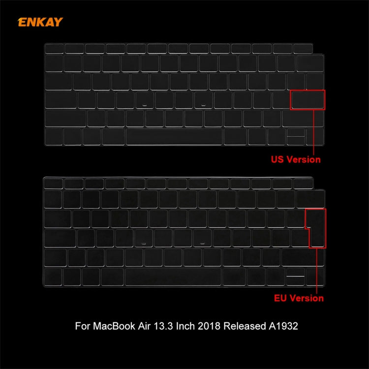 ENKAY Custodia protettiva per laptop in cristallo 3 in 1 + Pellicola per tastiera in TPU versione UE + Set di tappi antipolvere per MacBook Air 13,3 pollici A1932 (2018), For MacBook Air 13.3 inch A1932 (2018)