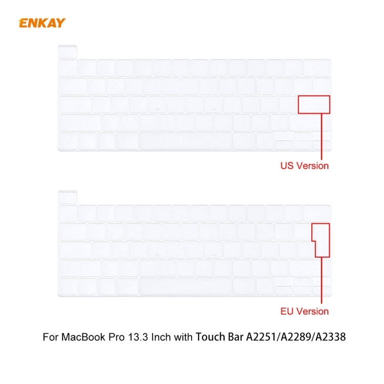 ENKAY Custodia protettiva per laptop in cristallo 3 in 1 + Pellicola per tastiera in TPU versione UE + Set di tappi antipolvere per MacBook Pro 13,3 pollici A2251 & A2289 & A2338 (con Touch Bar), For MacBook Pro 13.3 inch A2251 (with Touch Bar)