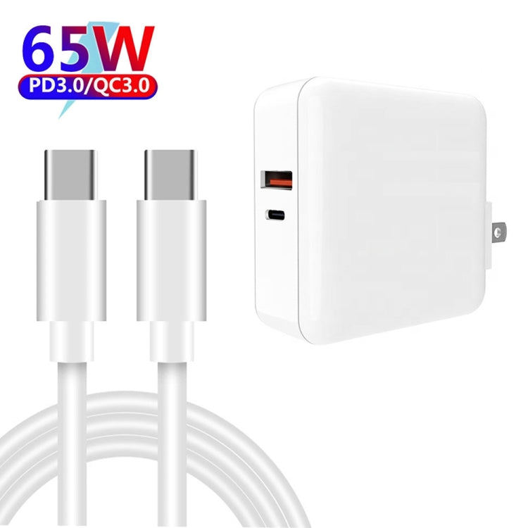 A6 65W QC 3.0 USB + PD USB-C / Type-C Adattatore per laptop con doppia ricarica rapida + 2 m USB-C / Type-C a USB-C / Type-C Set di cavi dati per MacBook Series,, US Plug, US Plug + EU Plug, US Plug + AU Plug, US Plug + UK Plug�������������������������...
