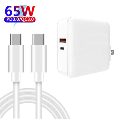 A6 65W QC 3.0 USB + PD USB-C / Type-C Adattatore per laptop con doppia ricarica rapida + 2 m USB-C / Type-C a USB-C / Type-C Set di cavi dati per MacBook Series,, US Plug, US Plug + EU Plug, US Plug + AU Plug, US Plug + UK Plug�������������������������...