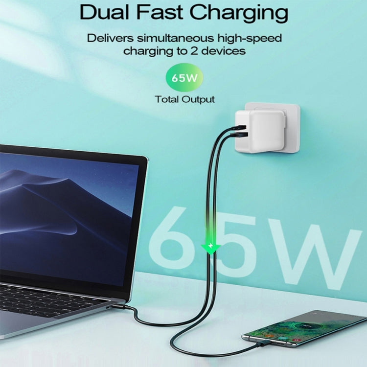 A6 65W QC 3.0 USB + PD USB-C / Type-C Adattatore per laptop con doppia ricarica rapida + 2 m USB-C / Type-C a USB-C / Type-C Set di cavi dati per MacBook Series,, US Plug, US Plug + EU Plug, US Plug + AU Plug, US Plug + UK Plug�������������������������...