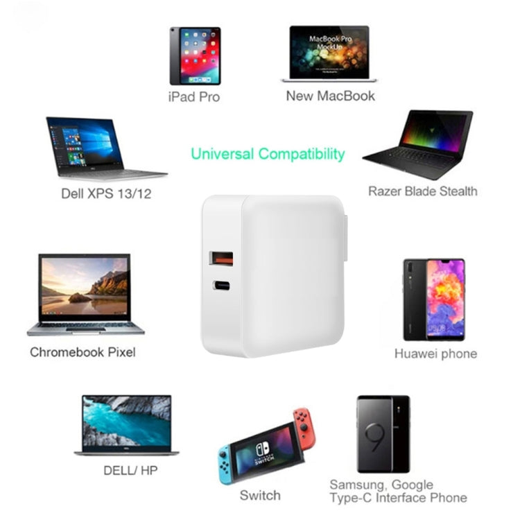 A6 65W QC 3.0 USB + PD USB-C / Type-C Adattatore per laptop con doppia ricarica rapida + 2 m USB-C / Type-C a USB-C / Type-C Set di cavi dati per MacBook Series,, US Plug, US Plug + EU Plug, US Plug + AU Plug, US Plug + UK Plug�������������������������...
