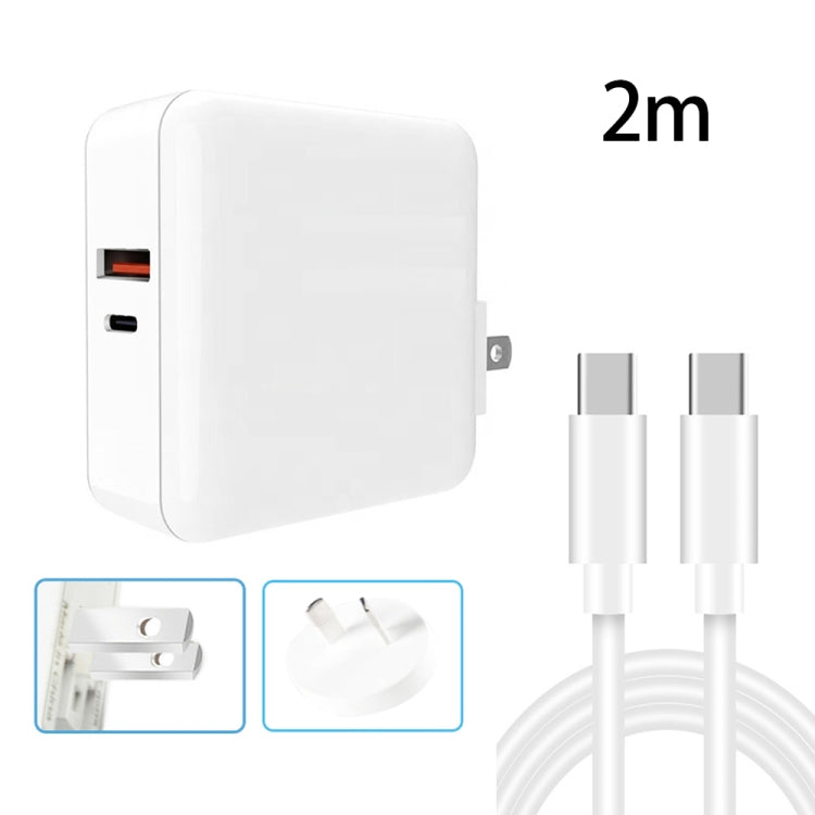A6 65W QC 3.0 USB + PD USB-C / Type-C Adattatore per laptop con doppia ricarica rapida + 2 m USB-C / Type-C a USB-C / Type-C Set di cavi dati per MacBook Series,, US Plug, US Plug + EU Plug, US Plug + AU Plug, US Plug + UK Plug�������������������������...