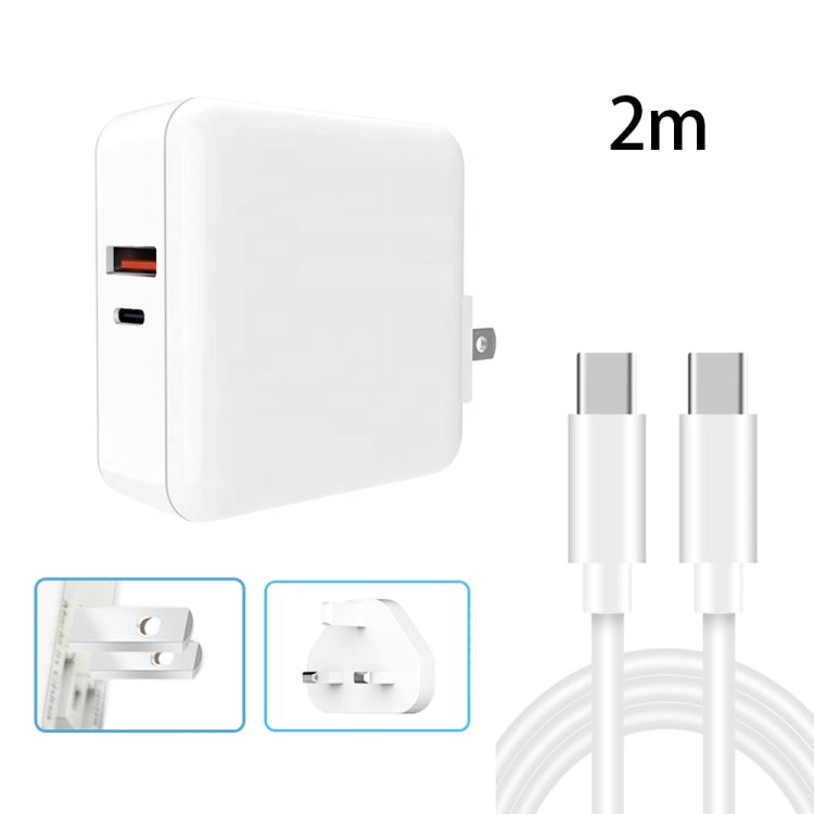 A6 65W QC 3.0 USB + PD USB-C / Type-C Adattatore per laptop con doppia ricarica rapida + 2 m USB-C / Type-C a USB-C / Type-C Set di cavi dati per MacBook Series,, US Plug, US Plug + EU Plug, US Plug + AU Plug, US Plug + UK Plug�������������������������...