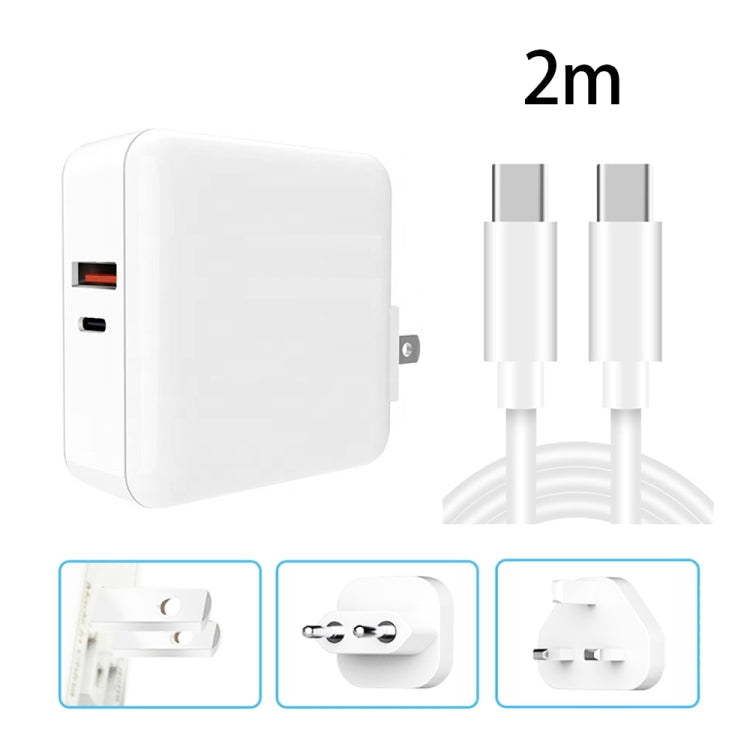 A6 65W QC 3.0 USB + PD USB-C / Type-C Adattatore per laptop con doppia ricarica rapida + 2 m USB-C / Type-C a USB-C / Type-C Set di cavi dati per MacBook Series,, US Plug, US Plug + EU Plug, US Plug + AU Plug, US Plug + UK Plug�������������������������...