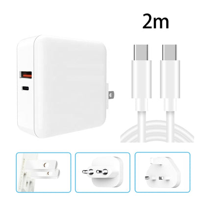 A6 65W QC 3.0 USB + PD USB-C / Type-C Adattatore per laptop con doppia ricarica rapida + 2 m USB-C / Type-C a USB-C / Type-C Set di cavi dati per MacBook Series,, US Plug, US Plug + EU Plug, US Plug + AU Plug, US Plug + UK Plug�������������������������...