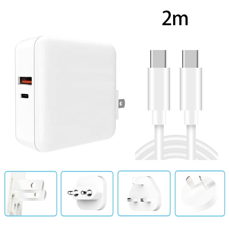 A6 65W QC 3.0 USB + PD USB-C / Type-C Adattatore per laptop con doppia ricarica rapida + 2 m USB-C / Type-C a USB-C / Type-C Set di cavi dati per MacBook Series,, US Plug, US Plug + EU Plug, US Plug + AU Plug, US Plug + UK Plug�������������������������...