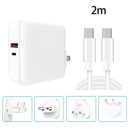 A6 65W QC 3.0 USB + PD USB-C / Type-C Adattatore per laptop con doppia ricarica rapida + 2 m USB-C / Type-C a USB-C / Type-C Set di cavi dati per MacBook Series,, US Plug, US Plug + EU Plug, US Plug + AU Plug, US Plug + UK Plug�������������������������...