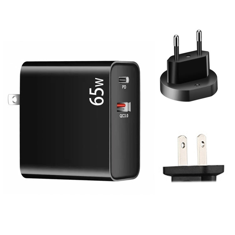 PD-65W USB-C / Tipo-C + QC3.0 adattatore di ricarica per laptop USB + set di cavi dati da USB-C / da tipo C a USB-C / tipo C da 2 m, spina europea / spina americana, USB-C / Type-C Cable, EU Plug / US Plug