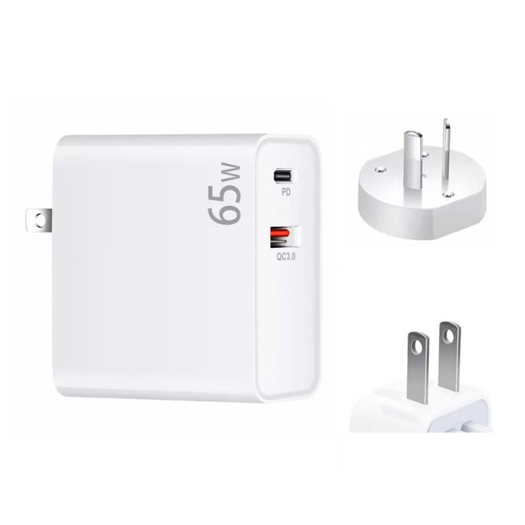 PD-65W USB-C / Tipo-C + QC3.0 Adattatore di ricarica per laptop USB, spina AU / spina USA, AU Plug / US Plug