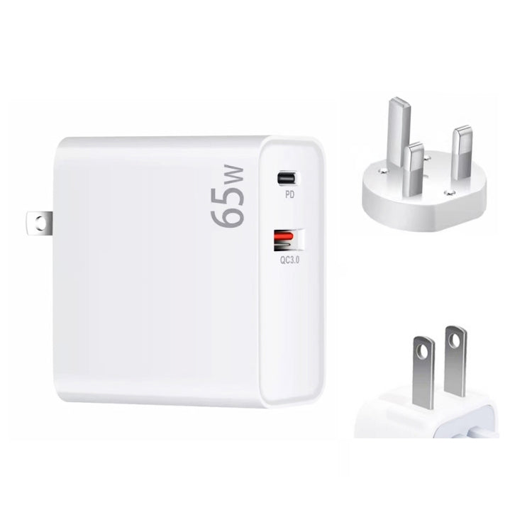 PD-65W USB-C / Tipo-C + QC3.0 Adattatore di ricarica per laptop USB, spina UK / spina USA, UK Plug / US Plug