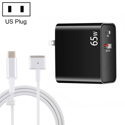 PD-65W USB-C / Tipo-C + QC3.0 Adattatore di ricarica per laptop USB + Cavo dati USB-C / Type-C da 1,8 m a MagSafe 2 / T, spina USA, MagSafe 2 / T Cable, US Plug