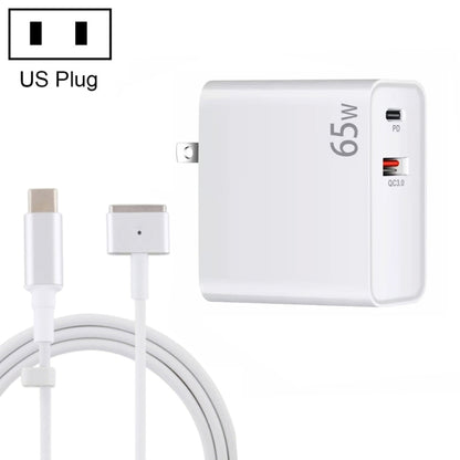 PD-65W USB-C / Tipo-C + QC3.0 Adattatore di ricarica per laptop USB + Cavo dati USB-C / Type-C da 1,8 m a MagSafe 2 / T, spina USA, MagSafe 2 / T Cable, US Plug