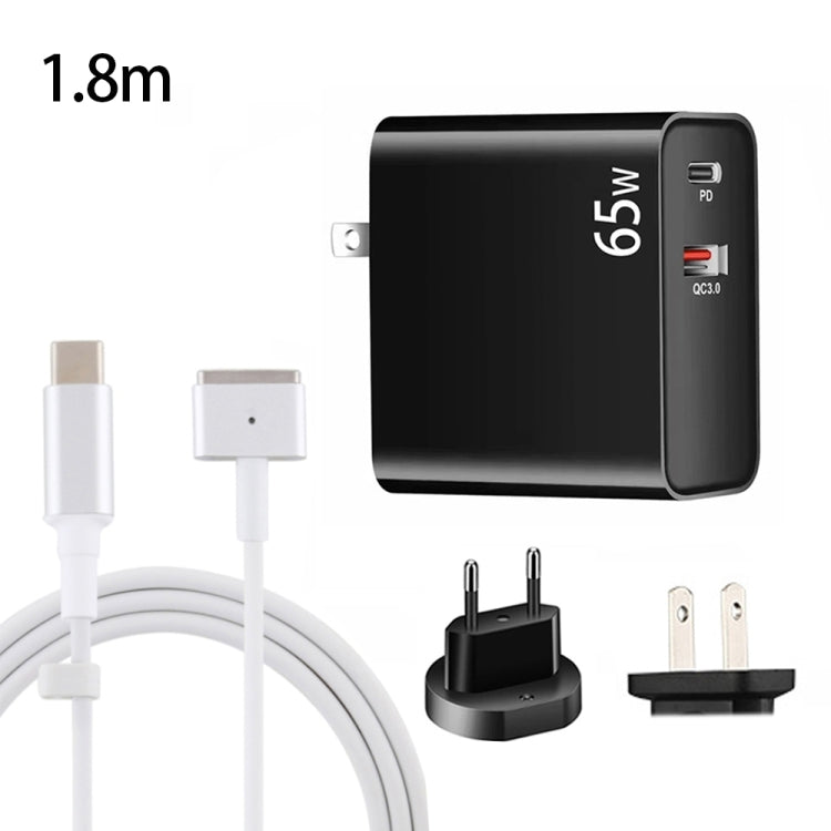 PD-65W USB-C / Tipo-C + QC3.0 Adattatore di ricarica per laptop USB + Cavo dati da USB-C / Type-C a MagSafe 2 / T da 1,8 m, spina europea / spina americana, MagSafe 2 / T Cable, EU Plug / US Plug