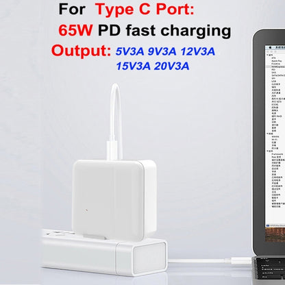 PD-65W USB-C / Tipo-C + QC3.0 adattatore di ricarica per laptop USB + cavo dati USB-C / Type-C da 1,8 m a MagSafe 2 / T Head, spina UK / spina USA, MagSafe 2 / T Cable, UK Plug / US Plug