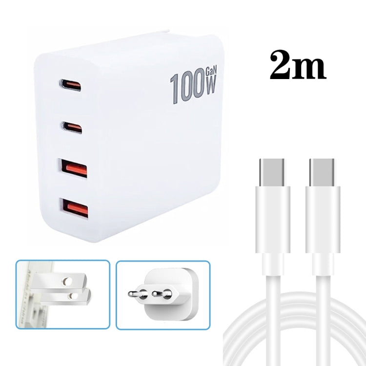 GaN 100 W Dual USB + Dual USB-C/Type-C Caricatore multiporta con cavo dati da 2 m da Type-C a Type-C, US Plug, US / EU Plug, US / UK Plug, US / AU Plug, US / EU / UK Plug, US / EU / UK / AU Plug