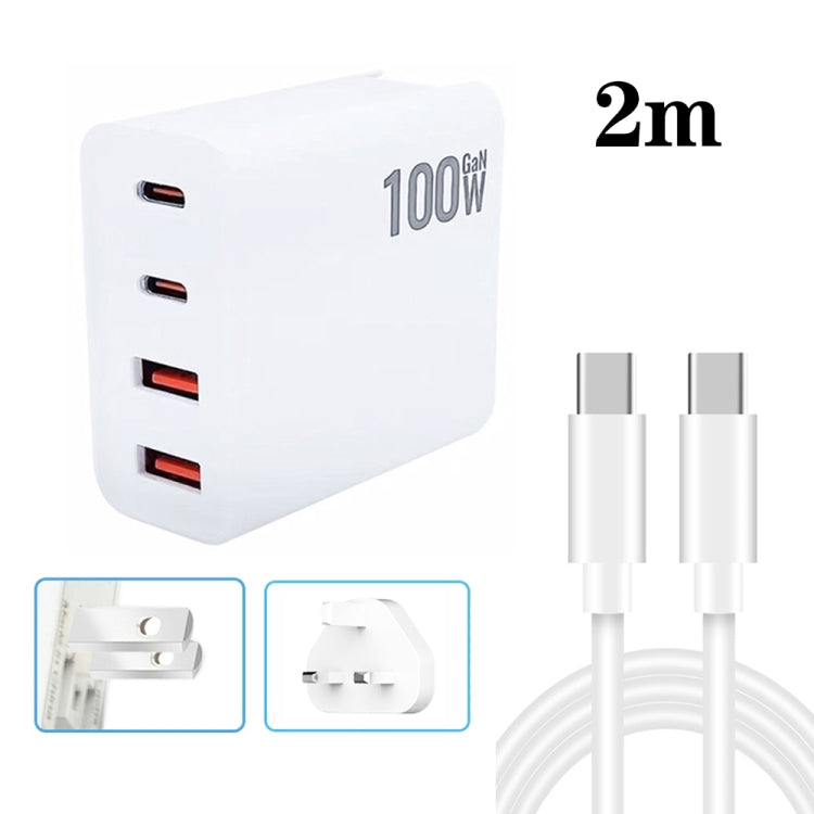 GaN 100 W Dual USB + Dual USB-C/Type-C Caricatore multiporta con cavo dati da 2 m da Type-C a Type-C, US Plug, US / EU Plug, US / UK Plug, US / AU Plug, US / EU / UK Plug, US / EU / UK / AU Plug