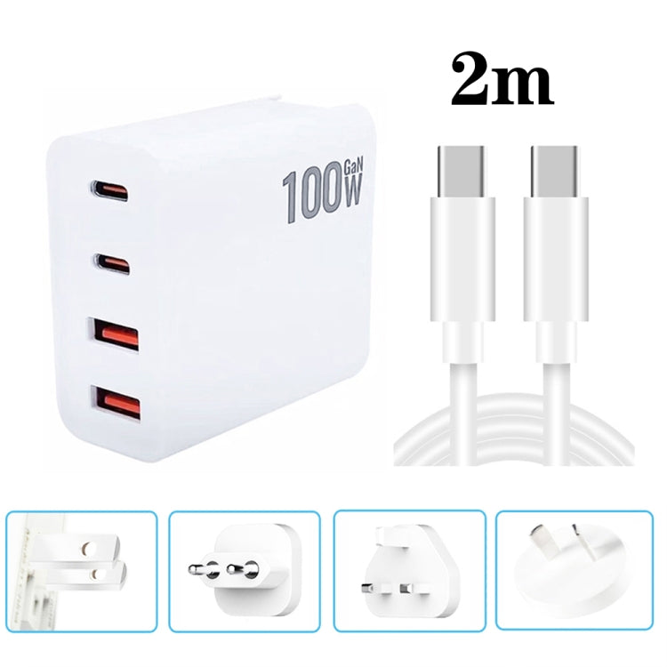 GaN 100 W Dual USB + Dual USB-C/Type-C Caricatore multiporta con cavo dati da 2 m da Type-C a Type-C, US Plug, US / EU Plug, US / UK Plug, US / AU Plug, US / EU / UK Plug, US / EU / UK / AU Plug
