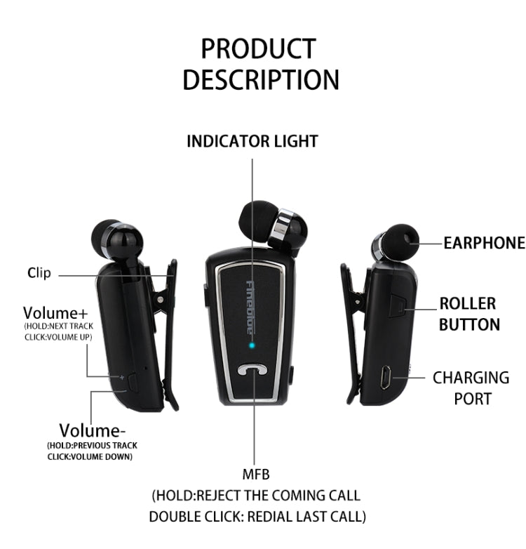 Fineblue F-V3 Bluetooth 4.1 Mini auricolare stereo Bluetooth in-ear senza fili, F-V3 Black, F-V3 White, F-V3 Gold