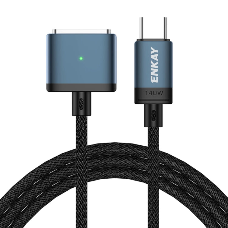 ENKAY 140W USB-C / Type-C a MagSafe 3 Cavo di ricarica magnetico intrecciato in nylon con indicatore LED per MacBook 6.6FT, ENKAY Grey, ENKAY Blue