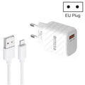 Caricabatterie rapido USB TE-005 QC3.0 da 18 W con cavo da USB a 8 pin da 3 A da 1 m, spina europea, EU Plug + 8 Pin Cable